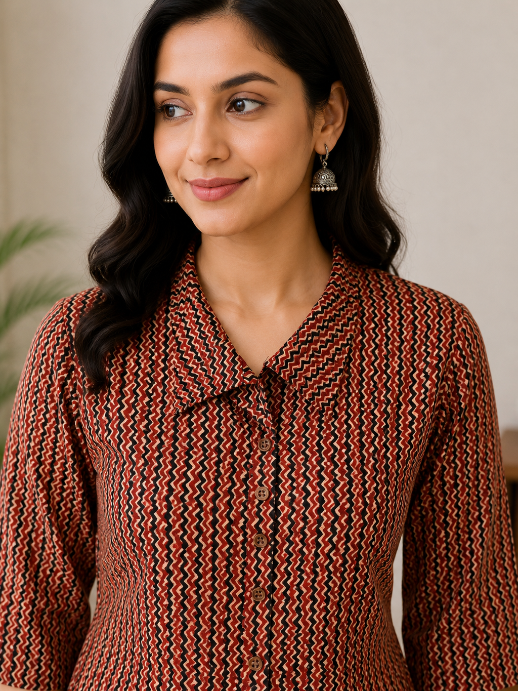 Rust Printed A-Line Kurti