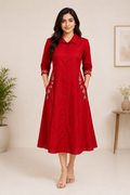 Red Floral Embroidered A-Line Kurta