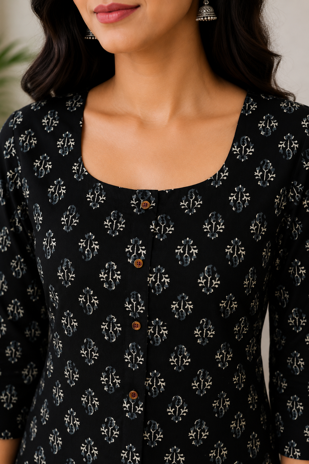 Black Printed A-Line Kurti