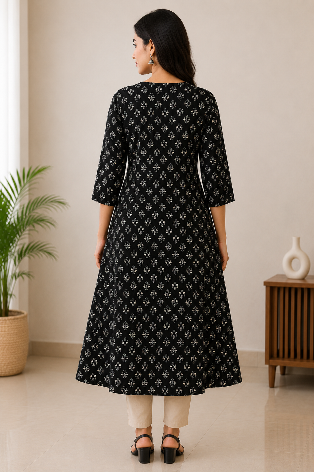 Black Printed A-Line Kurti