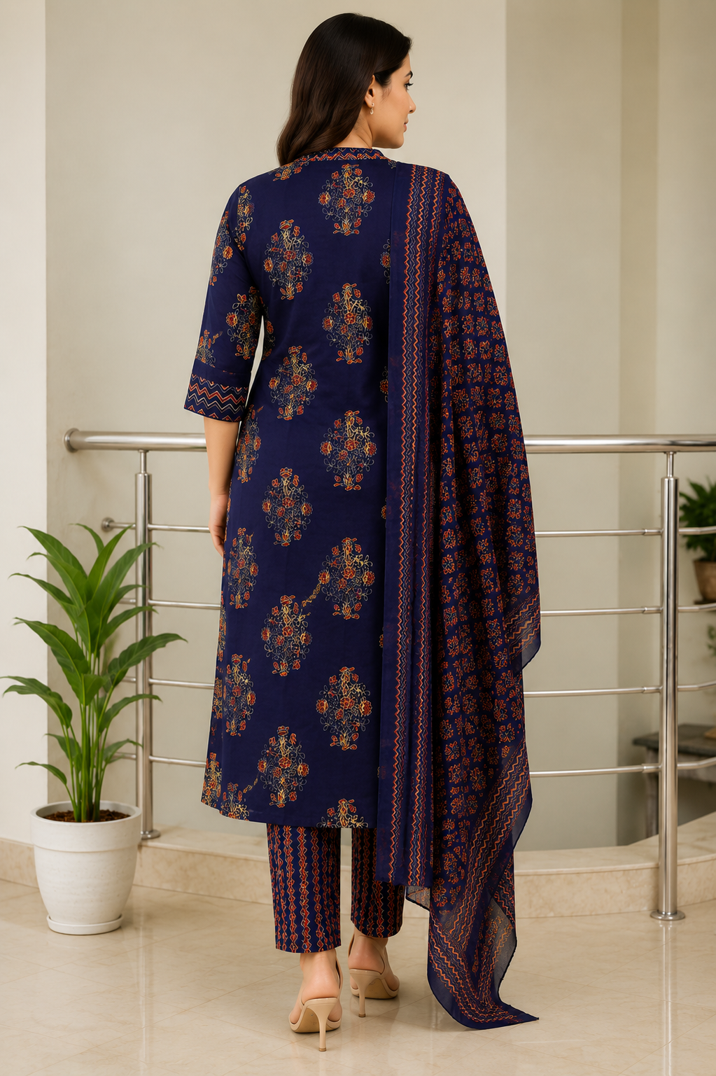 Navy Blue Printed 3-Piece Set
