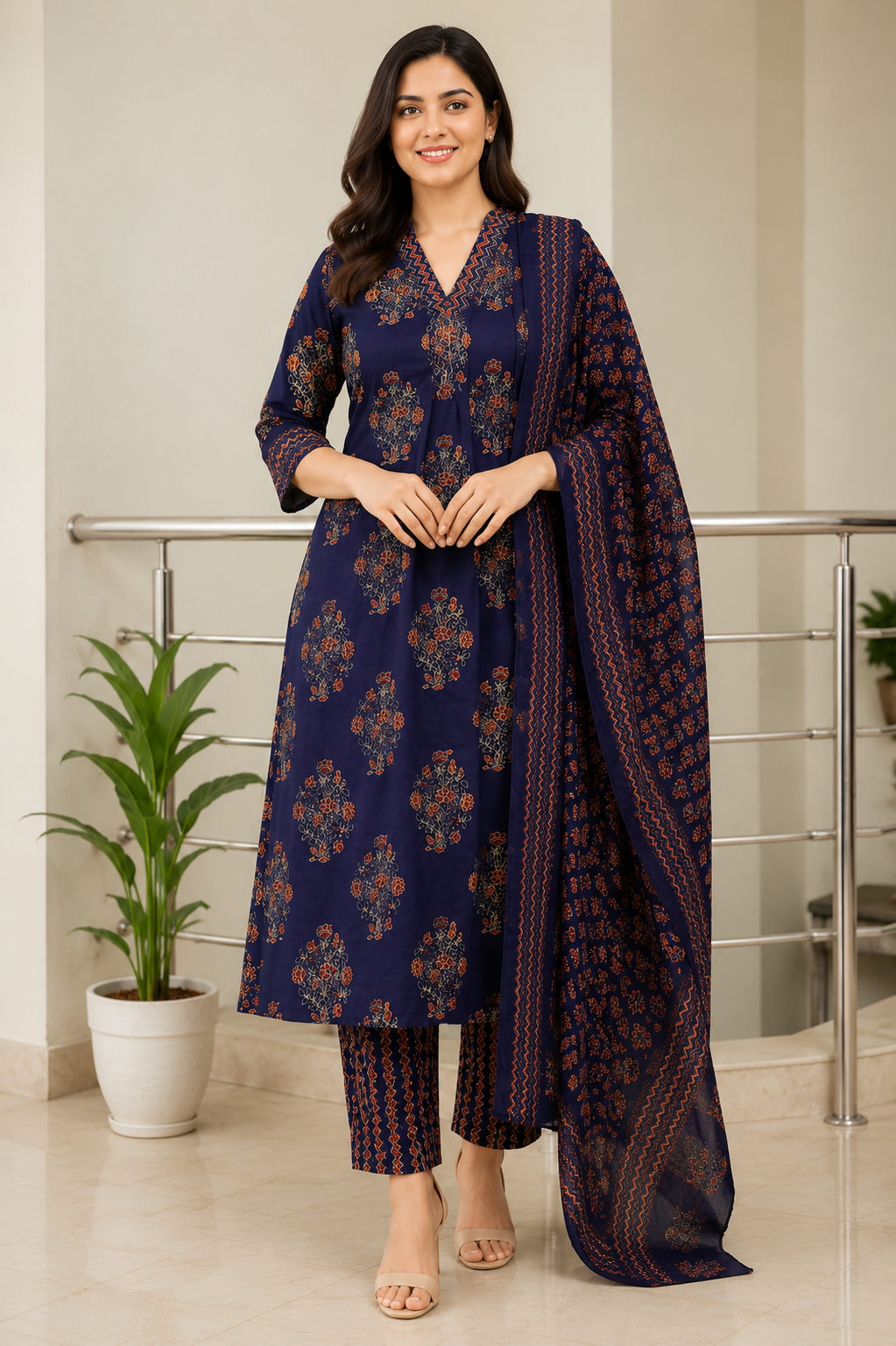 Navy Blue Printed 3-Piece Set