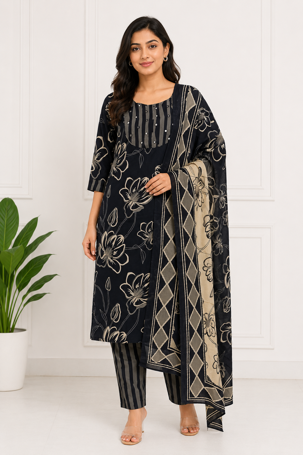 Black Floral 3-Piece Salwar Set