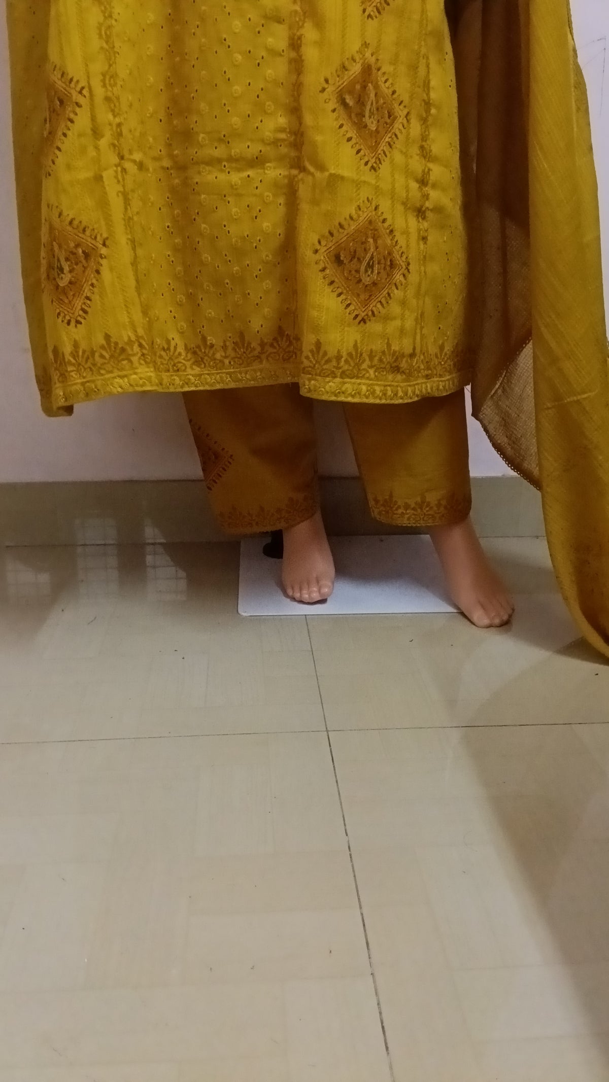 Mustard Yellow Embroidered 3-Piece Churidar Set