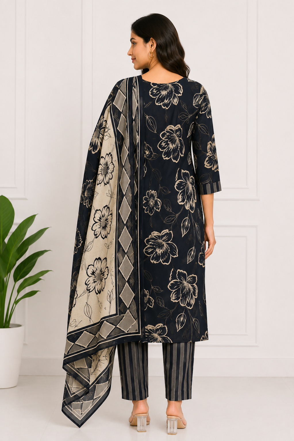 Black Floral 3-Piece Salwar Set