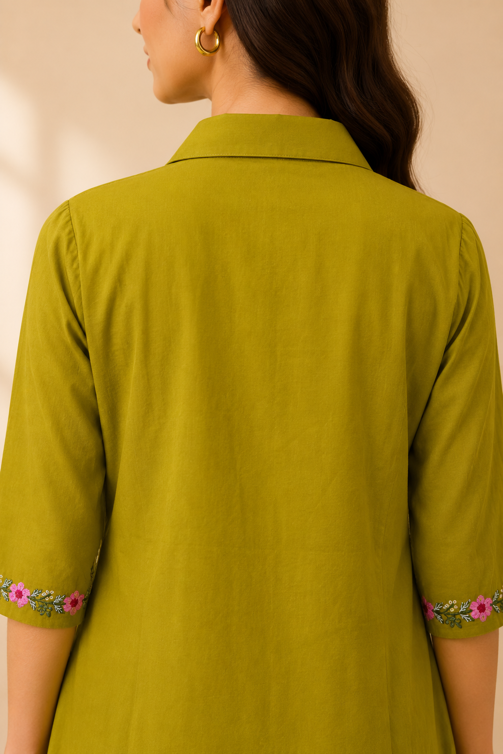 Olive Green Floral Embroidered A-Line Kurta