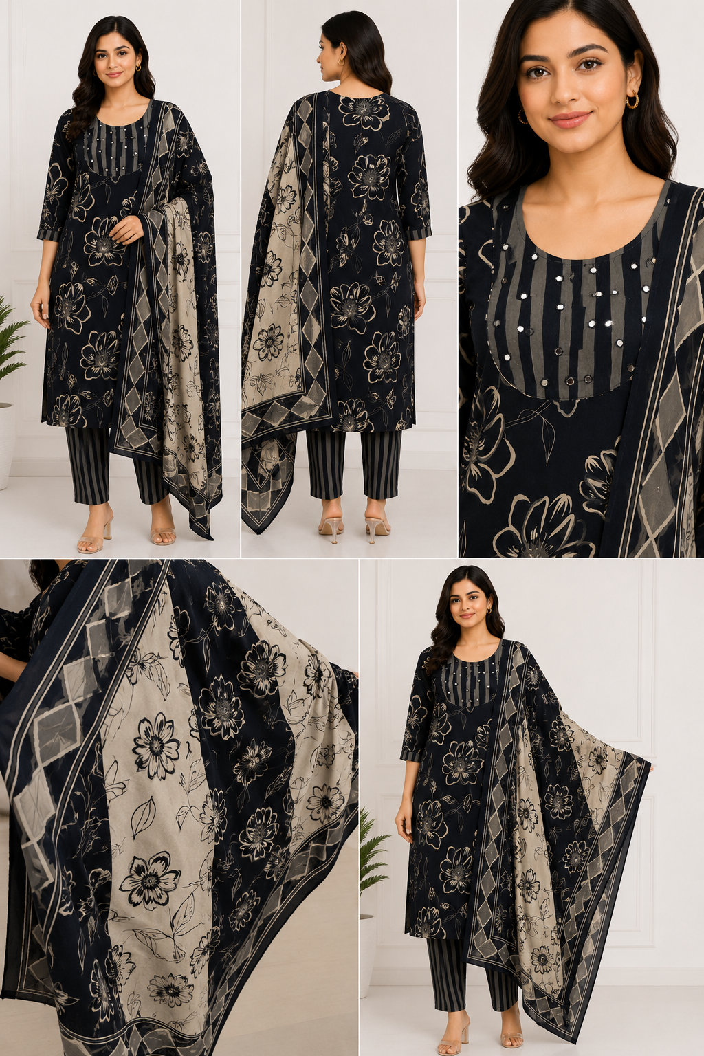 Black Floral 3-Piece Salwar Set