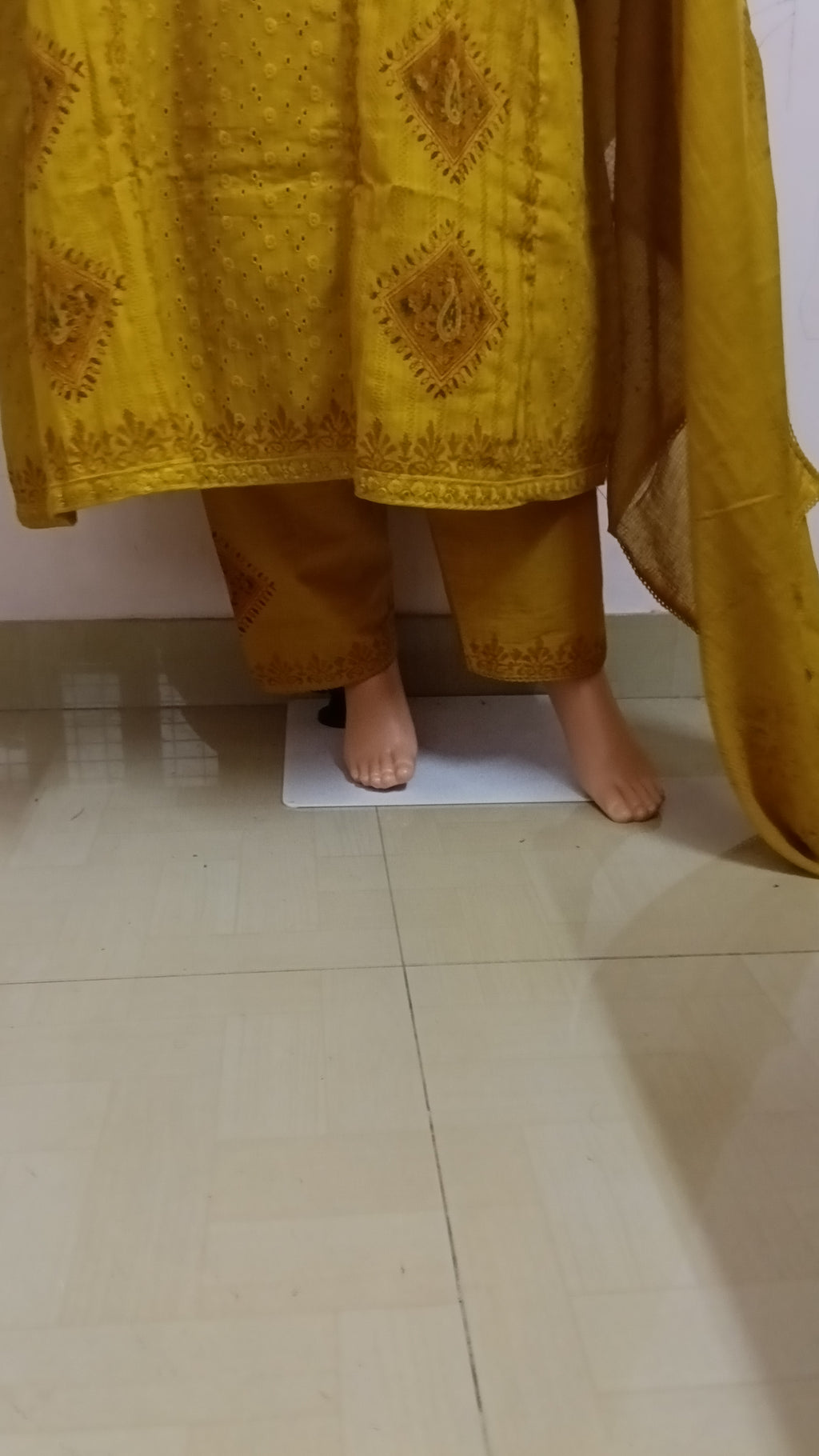 Mustard Yellow Embroidered 3-Piece Churidar Set
