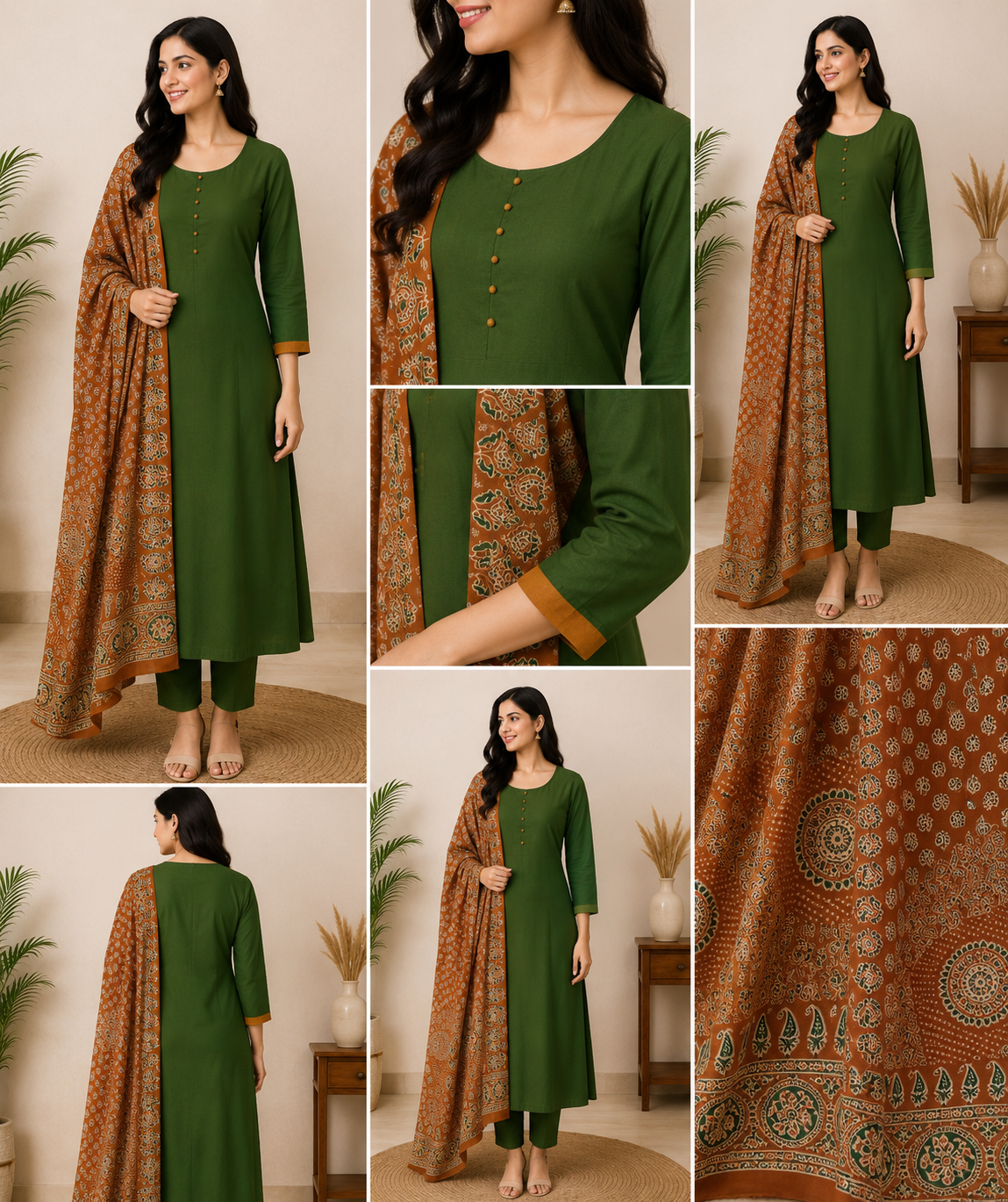 Green A-Line Kurta Set with Printed Dupatta