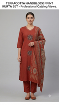 Burnt Terracotta Printed 3-Piece Kurta Set with Dupatta