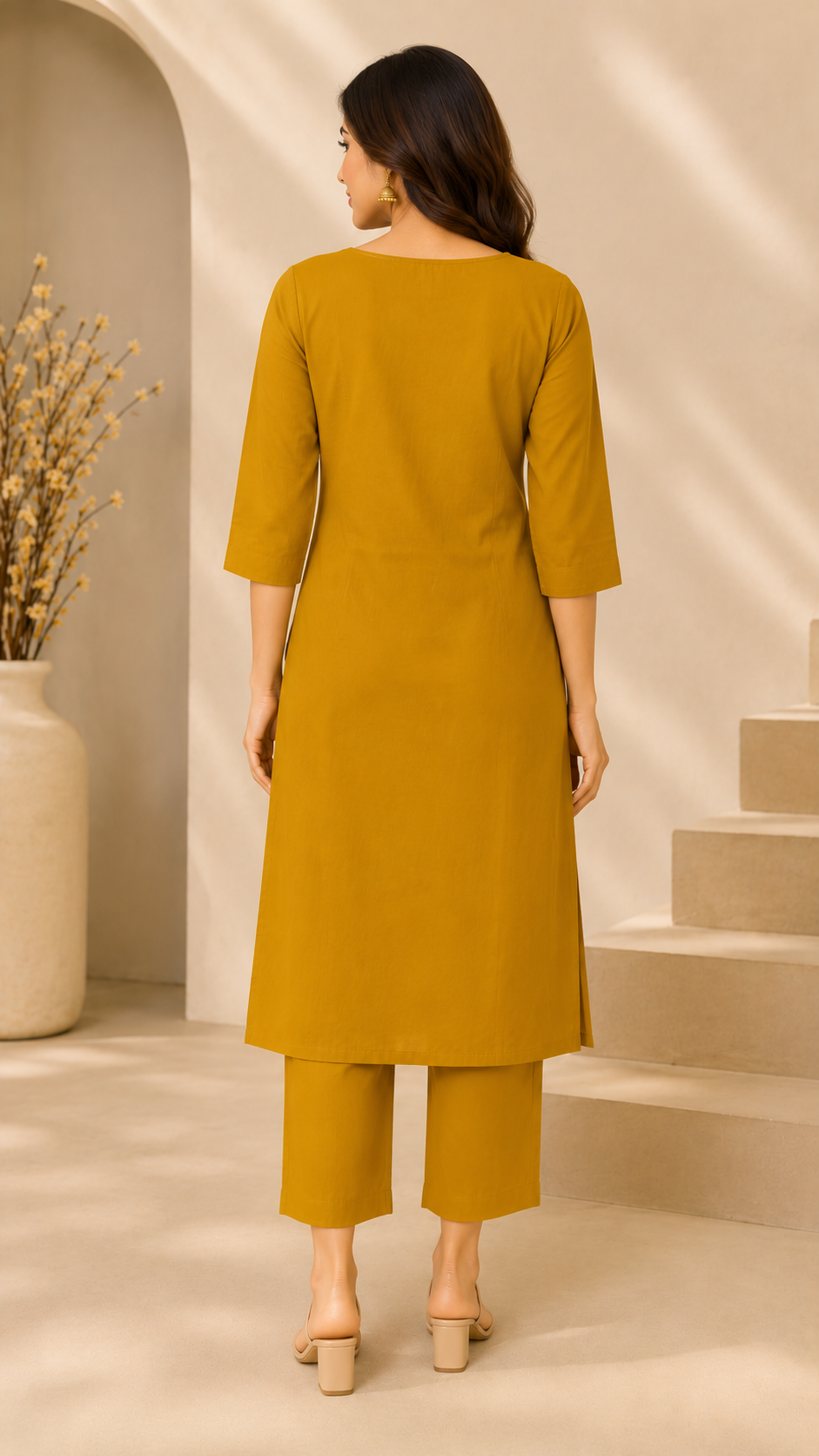 Mustard Floral Embroidered Cotton Co-Ord Set