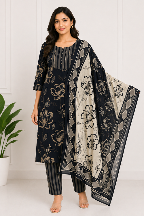 Black Floral 3-Piece Salwar Set