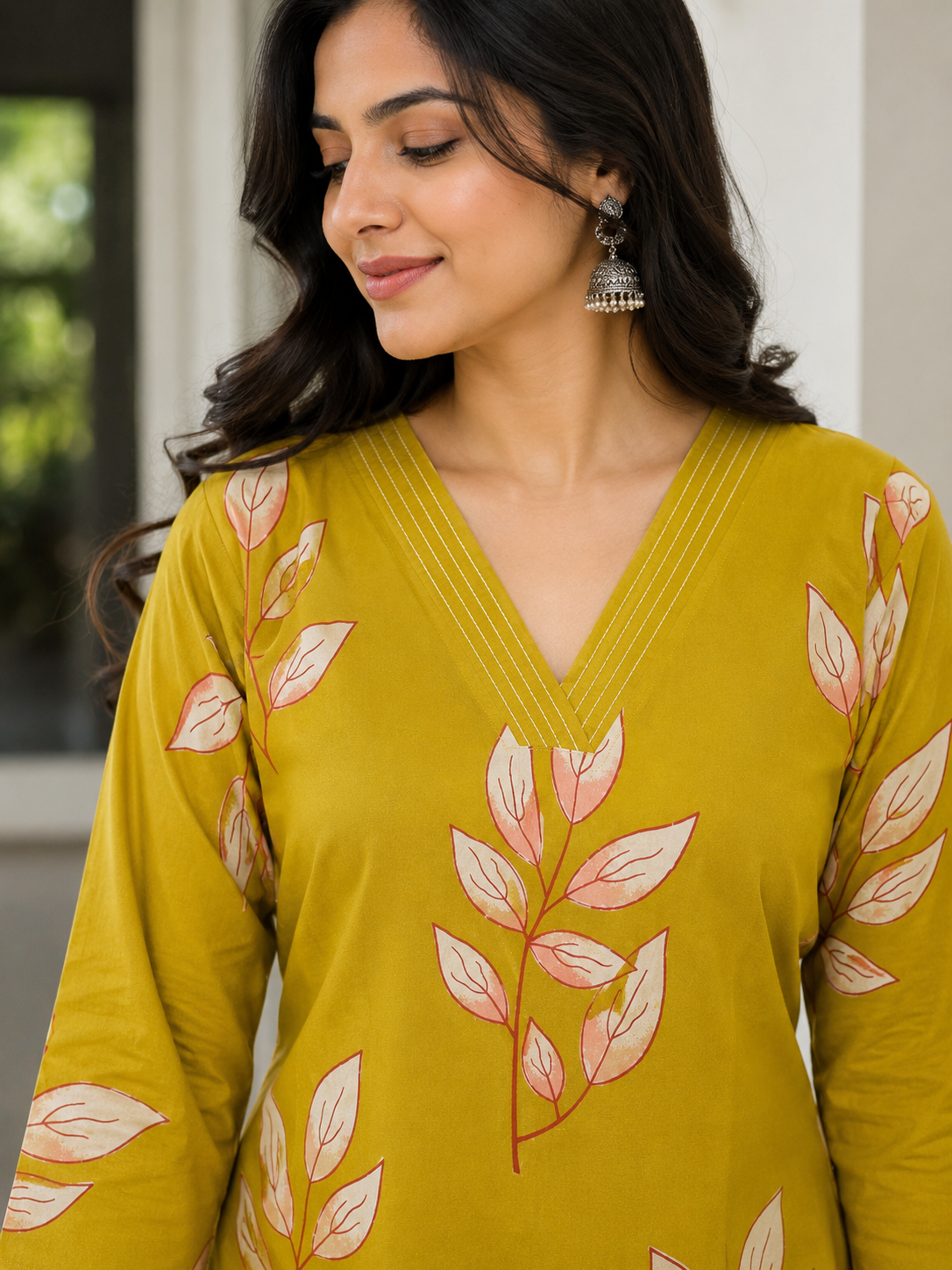Dark Pista Green Leaf Print 3-Piece Set