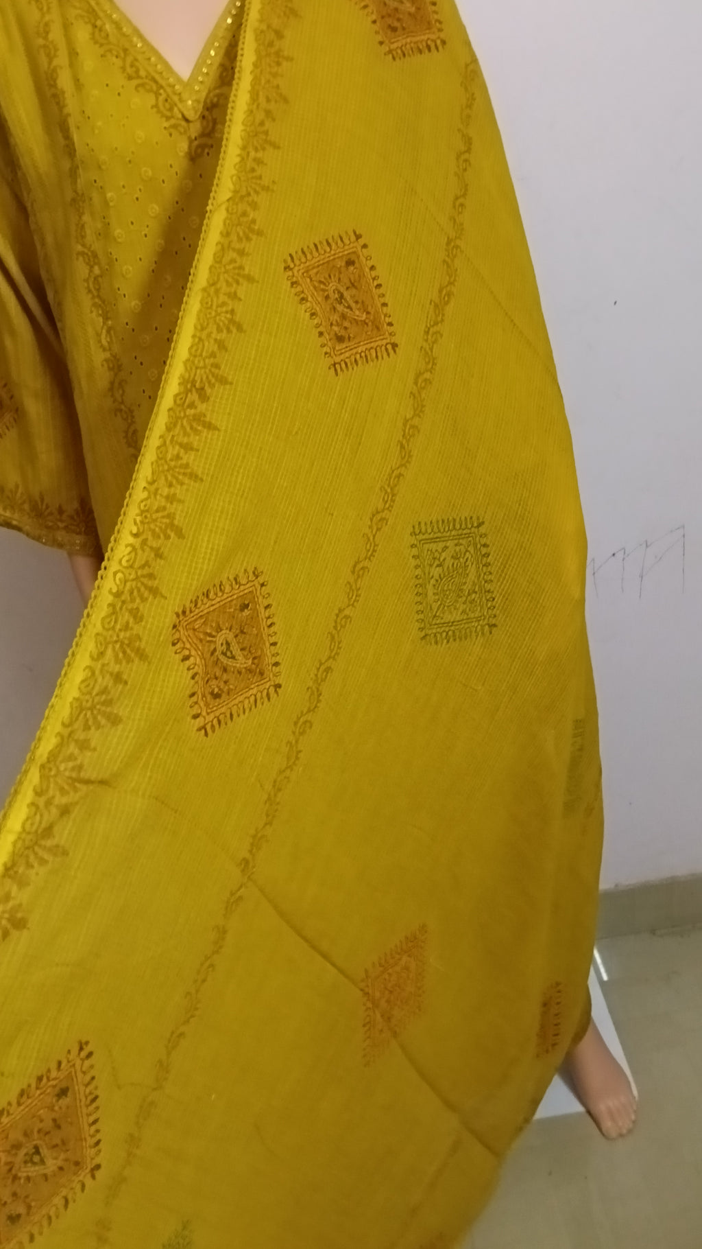 Mustard Yellow Embroidered 3-Piece Churidar Set